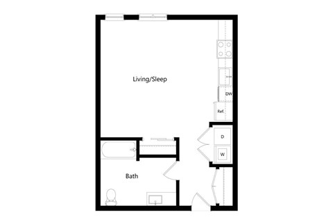 Floor plan for studio, 1 bath, 515 sqft